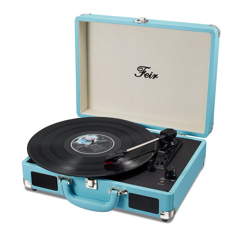 Feir Vinyl Stereo Blue Record Player 3 Speed Portable Turntable Suitcase Built in 2 Speakers RCA Line Out AUX Headphone Jack PC Recorder - Image 1